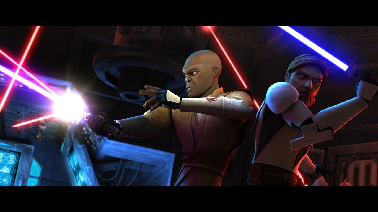 mace windu is fighting with a lightsaber